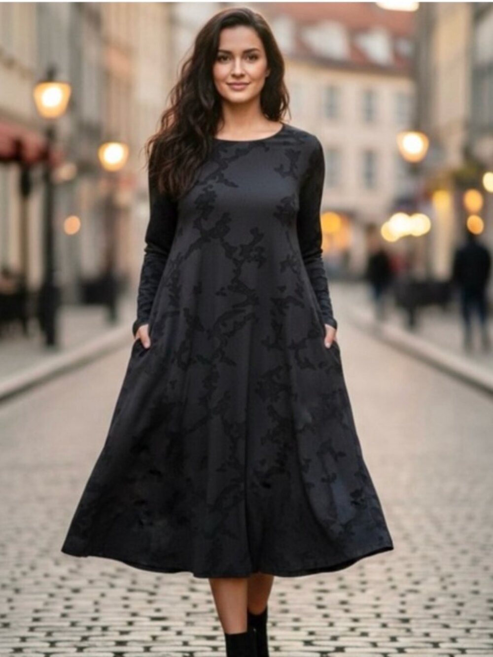 NEW Alembika Black Burnout Long Sleeve Maxi Swing Dress Size 2(M)